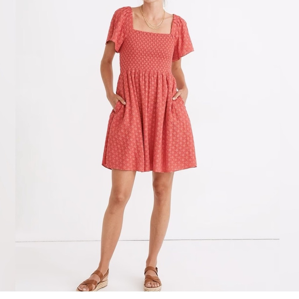Madewell Eyelet Lucie Smocked Mini Dress